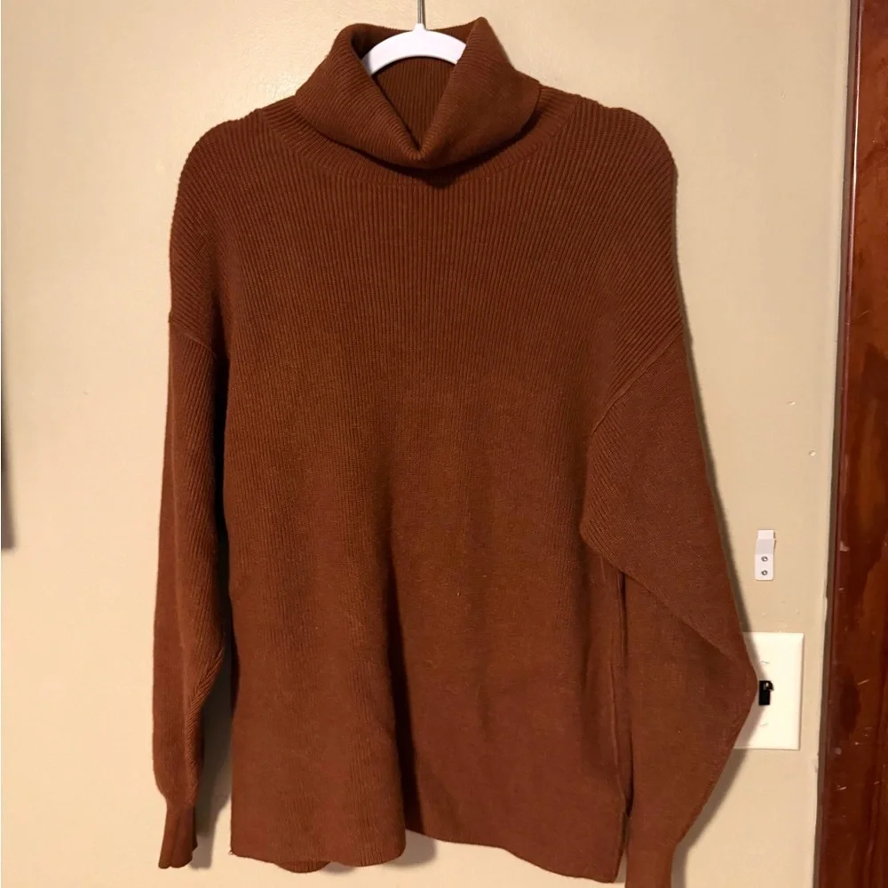 Free People Softly Structured Oversized Brown Cowl Neck Sweater